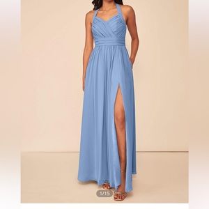 Azazie Blue Bridesmaid Dress with Slit